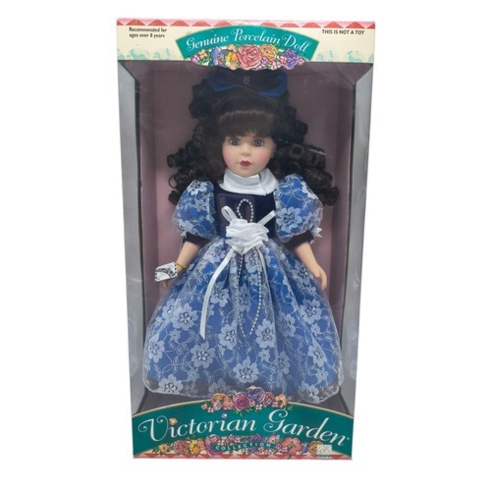 1998 Brass Key Victorian Garden Collection Brunette Blue Dress 16" Doll